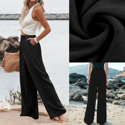 Women's Cotton Linen Wide Leg PantsCasual Button Up High Waisted Trousers LooseComfy Spring Summer Womenswear