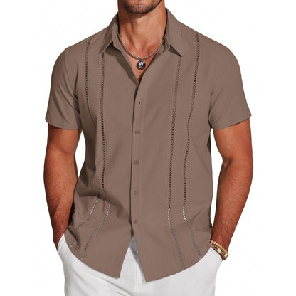 COOFANDY Men's Cuban Guayabera ShirtShort Sleeve V-Neck Button Down CasualSummer Beach Linen Top Fitted BreathableSoft Fabric