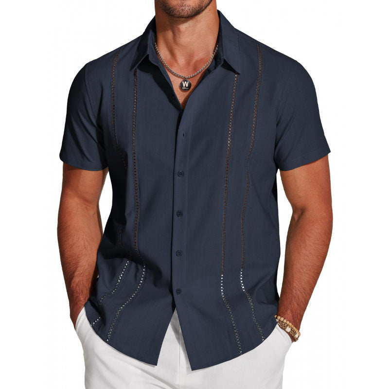 COOFANDY Men's Cuban Guayabera ShirtShort Sleeve V-Neck Button Down CasualSummer Beach Linen Top Fitted BreathableSoft Fabric