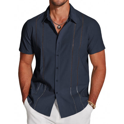 COOFANDY Men's Cuban Guayabera ShirtShort Sleeve V-Neck Button Down CasualSummer Beach Linen Top Fitted BreathableSoft Fabric