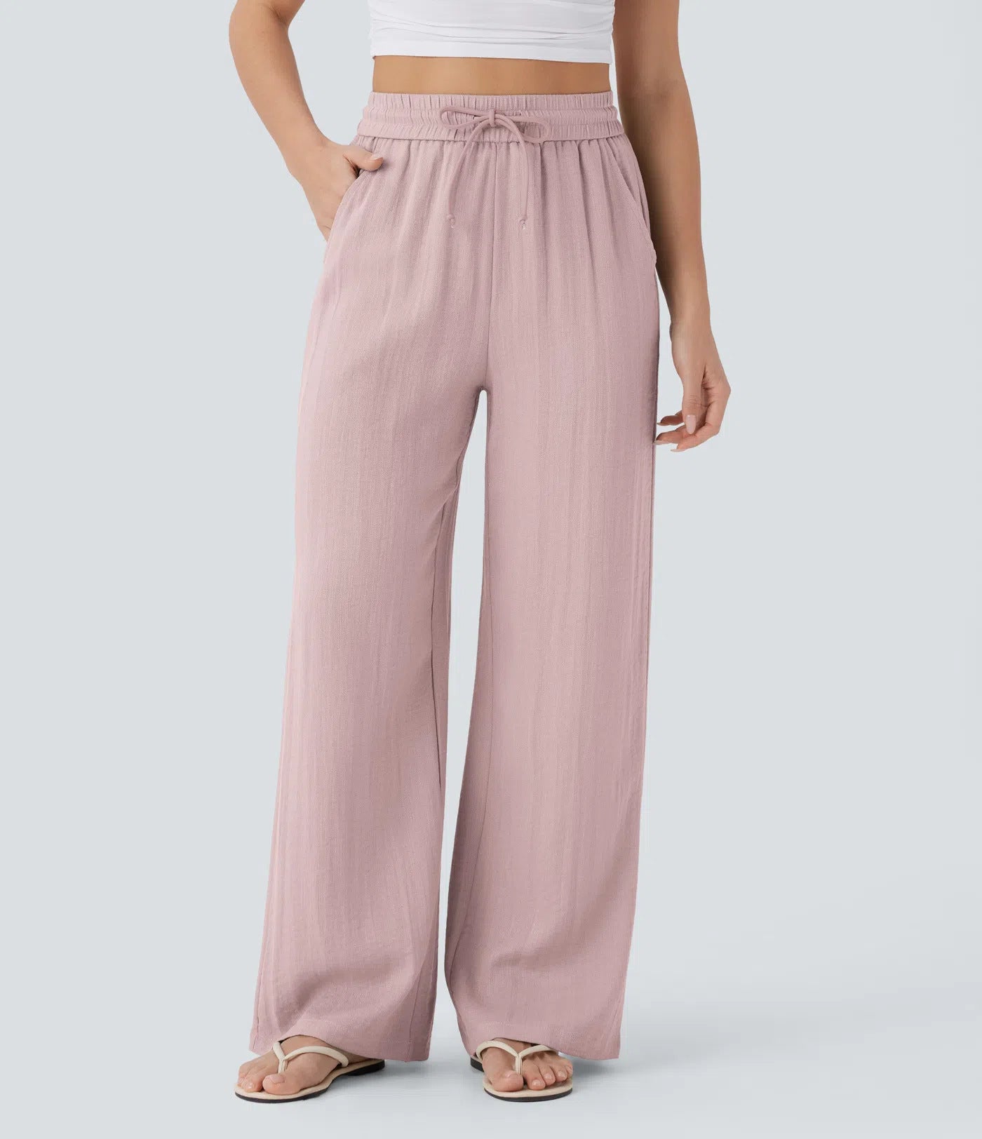 🔥 Best Seller | High Waisted Drawstring Wide Leg Casual Soft Touch Trousers with Side Pockets