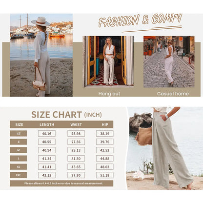 Women's Cotton Linen Wide Leg PantsCasual Button Up High Waisted Trousers LooseComfy Spring Summer Womenswear