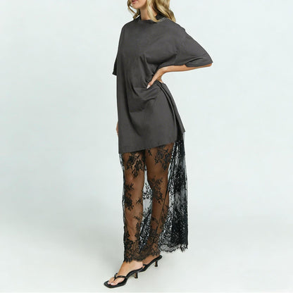 Stylish T-shirt and lace maxi skirt